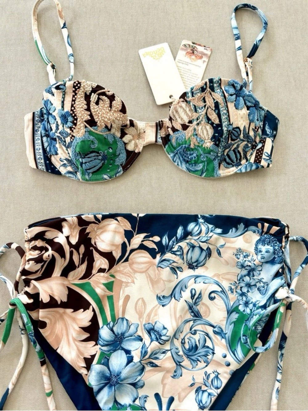 Agua by Agua Bendita Floral Blue Green Cream Bikini Set